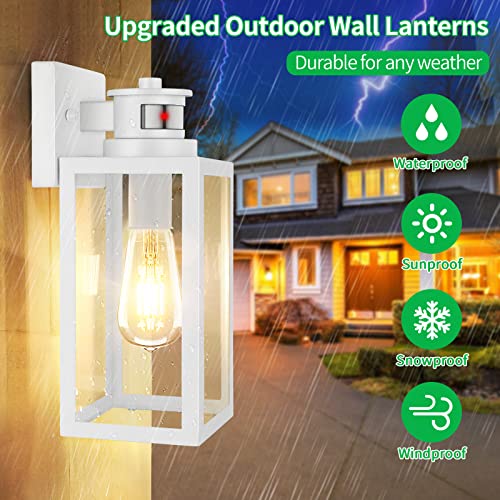 2 Pack Motion Sensor Outdoor Wall Lantern (White / 13.25 inch)