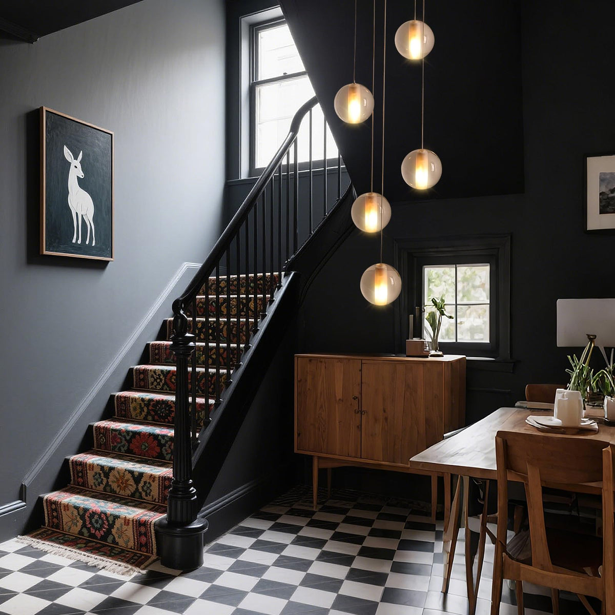5 Lights Foyer Chandeliers for High Ceilings Raindrop Crystal Ball Chandelier Dimmable LED Entryway Pendant Light Hanging for Dining Room Kitchen Island Hallway (5 Light / Black Canopy)
