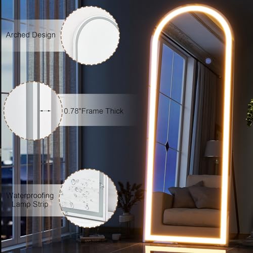 Arched LED Mirror Full Length Standing (Arched / 64"L x 21"W)
