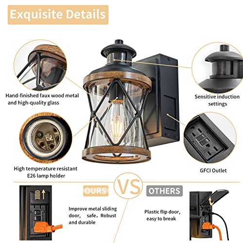 Dusk to Dawn Motion Sensor Outdoor Porch Light with GFCI Outlet (Brown / 1 Pack)