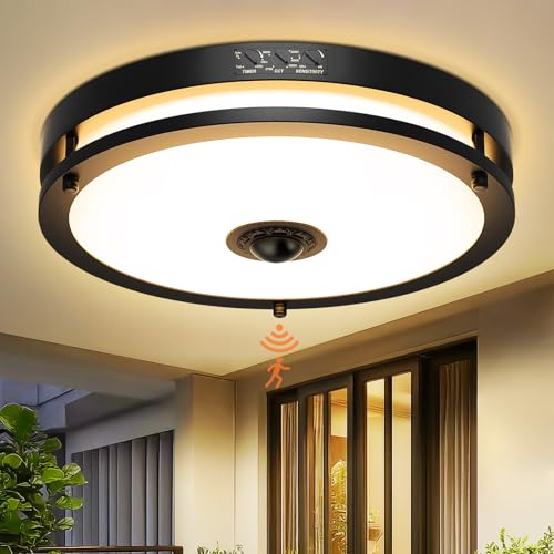 12" LED Motion Sensor Outdoor Ceiling Light Porch Lamp (Black / 12in)