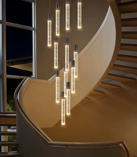 118" High Ceiling Chandelier Linear Crystal Pendants (12 lights / Black)