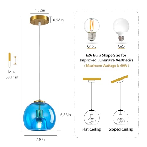 Cobalt Blue Glass Pendant Lights Kitchen Island (Cobalt Blue(7.87 in) / 2-Pack)