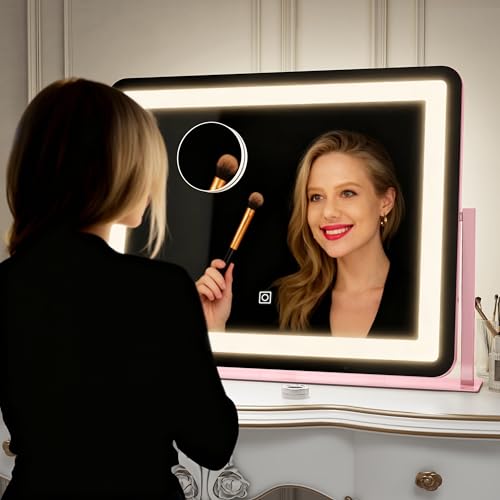 22x16 Inch Pink Vanity Mirror with Lights (Pink / 23"L x 16"W)