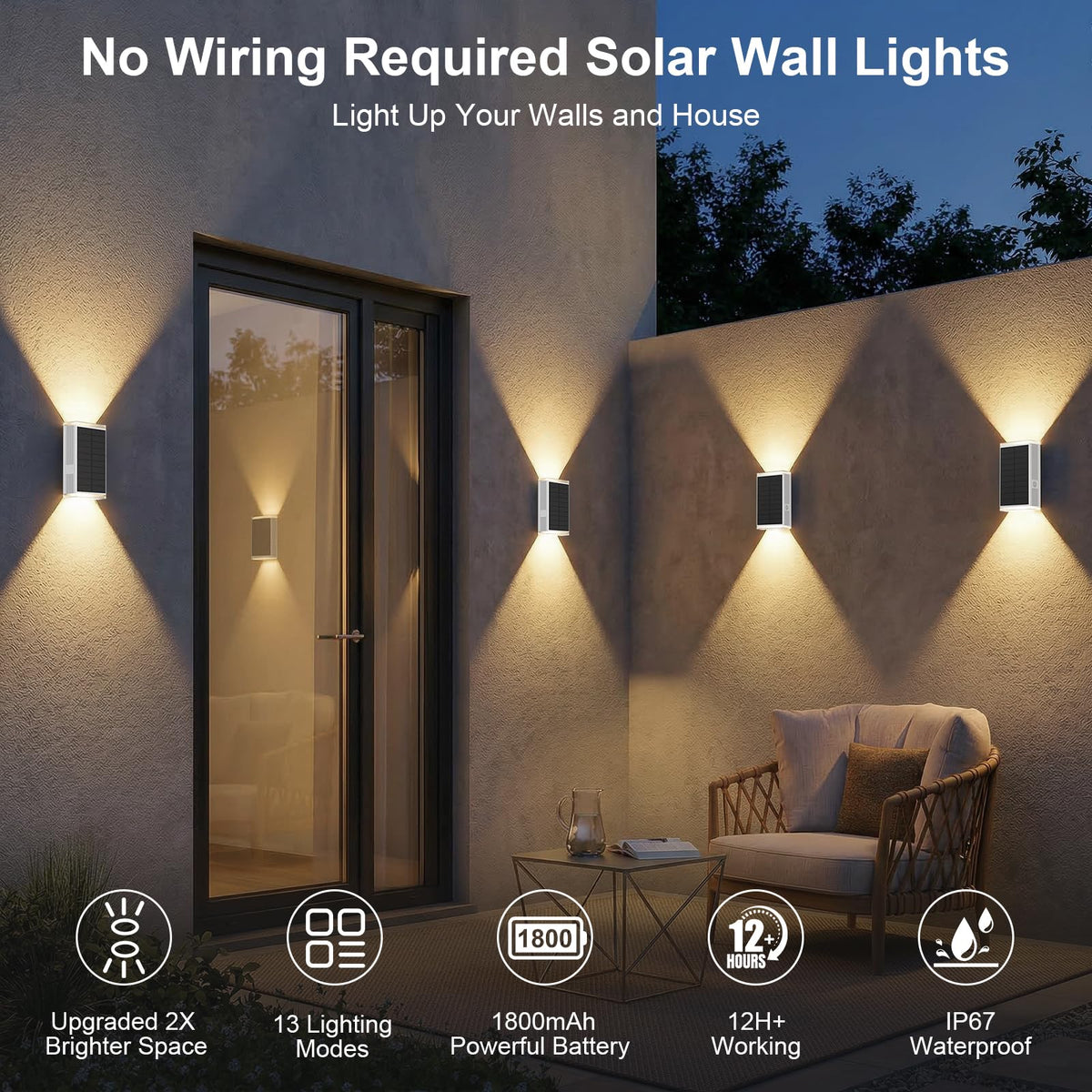 Solar Sconce Lights Outdoor (White)