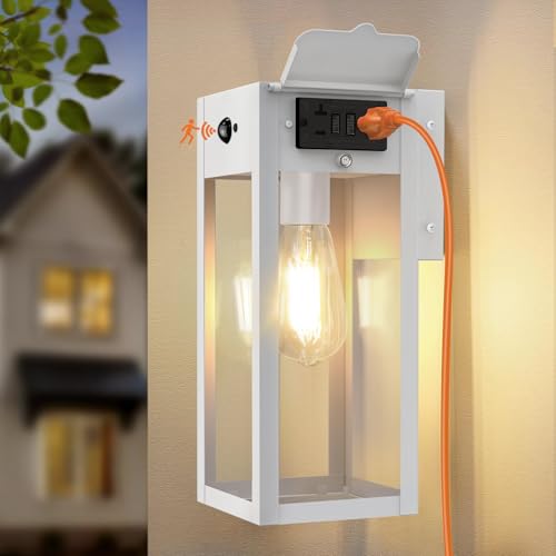Porch Lights with GFCI Outlet (White / 11.88" (1-Pack))