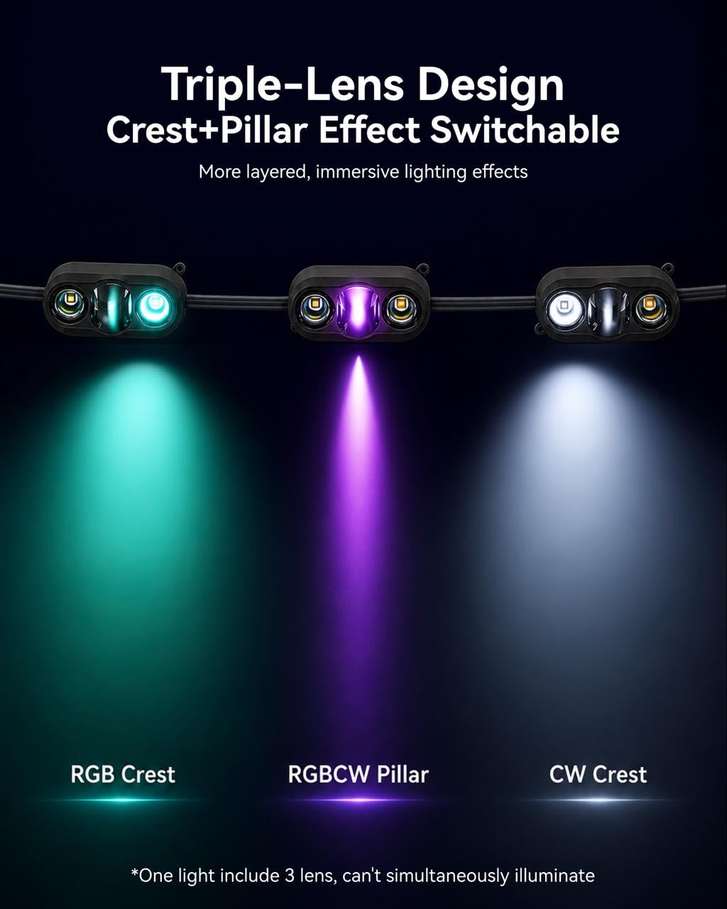 Permanent Outdoor Lights CrestPillar (Black / 100FT)