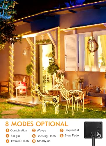 2 Pack 72FT 200LED Solar Rope Lights (Warm White / 200 LED 2PACK)
