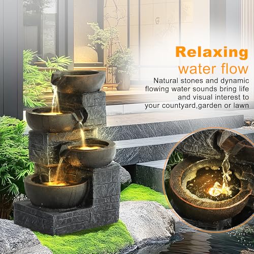 22" H 4 Tiers Cascading Water Fountain Outdoor (Dark Brown)