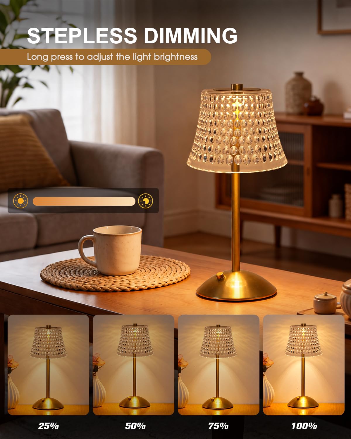 Rechargeable Cordless Table Lamp (Gold-Bubble Dot)