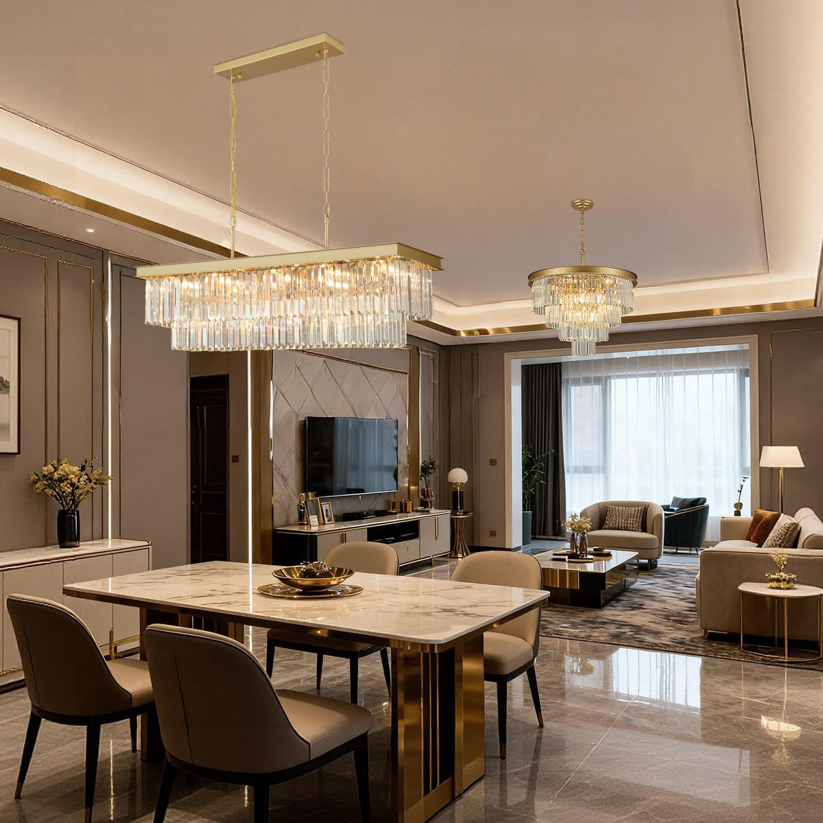 Gold Crystal Chandeliers for Dining Room (Gold / L40'' - 15 Lights)