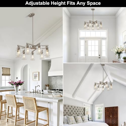 9 Light Brushed Nickel Modern Farmhouse Industrial Chandelier (Nickel / 9-Lights/D29.5 '')