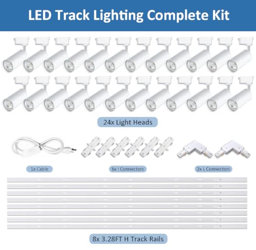 Ultra Bright H Type White Track Lighting Kit with 26.2 FT Track Rails