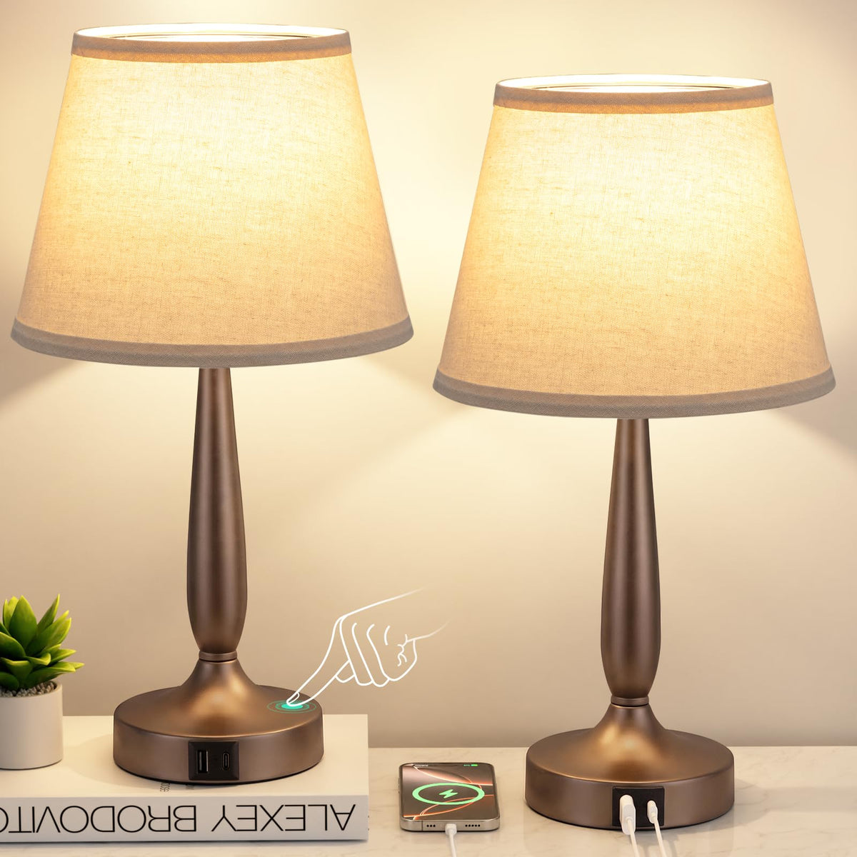 Brown Touch Table Lamp for Bedroom (Brown)