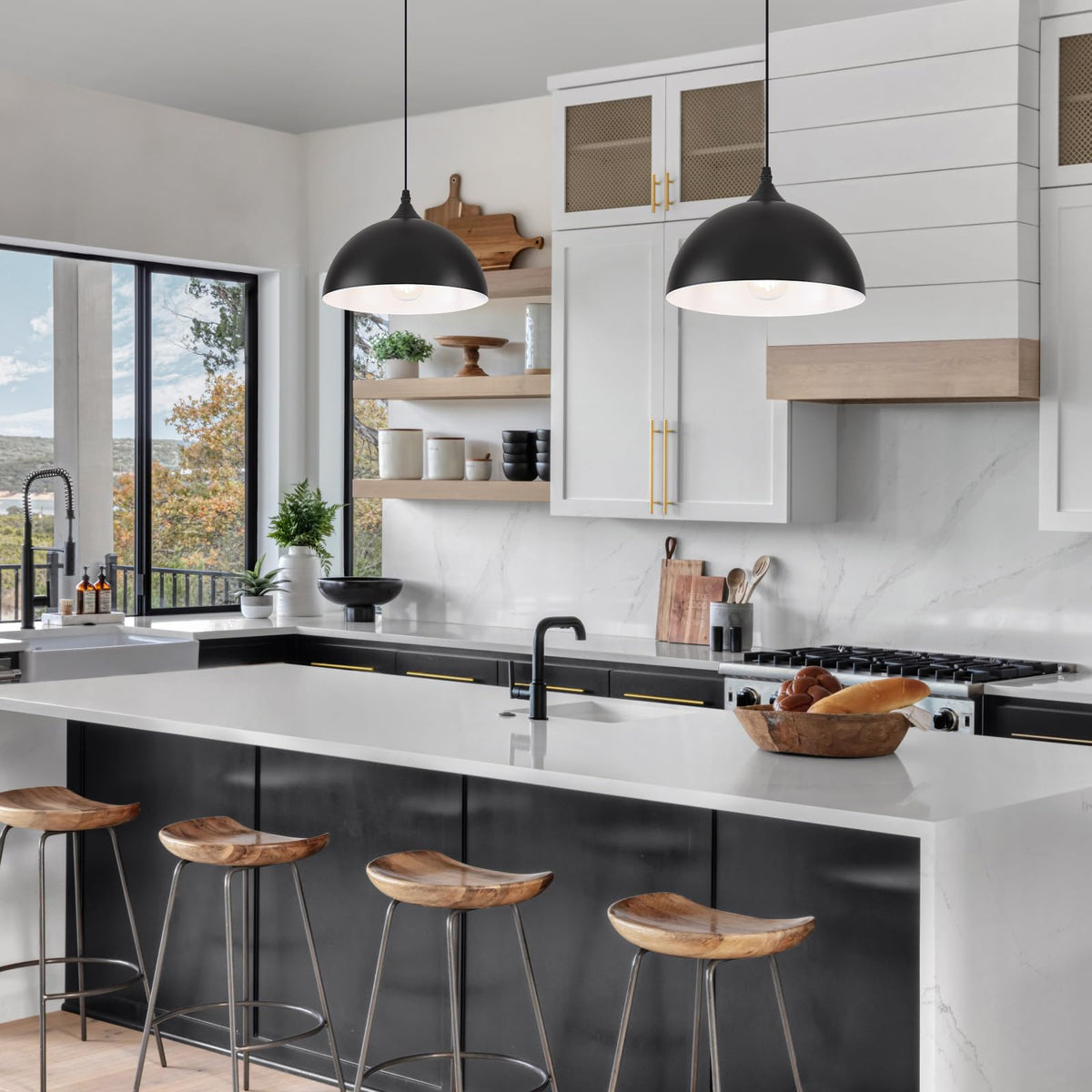 Farmhouse Pendant Lights Kitchen Island (Black+White / 11.8in-1 Pack)