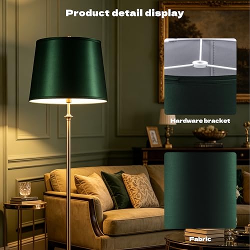 Large Green Lamp Shades Set of 1 (14"×16"×10"-1 Pc / Green Natural Faux Silk)