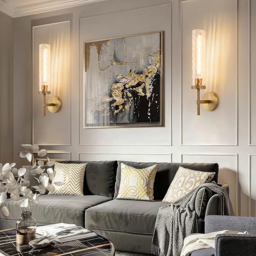 19.5" Knurled‑Craft Hardwired Brass Wall Sconce (Brass-Water Ripples / 19.5″-1 Pack)