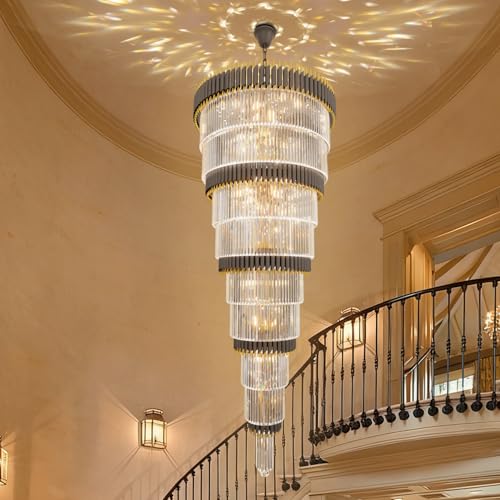9 Tier Black and Gold Chandelier Modern Luxury Ballroom Chandelier Extra Large Crystal Chandeliers for High Ceiling Living Room Staircase Foyer Entryway 31 (D40"XH84" Black)