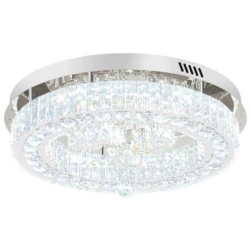 20'' Silver Modern Crystal Chandelier LED Dimmable Flush Mount Crystal Ceiling Light for Living Room Bedroom Dining Room (20in Silver)