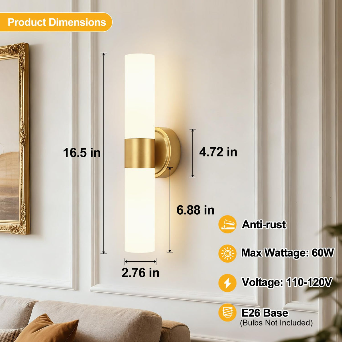 Hardwired Wall Sconces Set of Two (Brushed Gold & Milky White Glass / Hardwired-16 Inch-2PC)