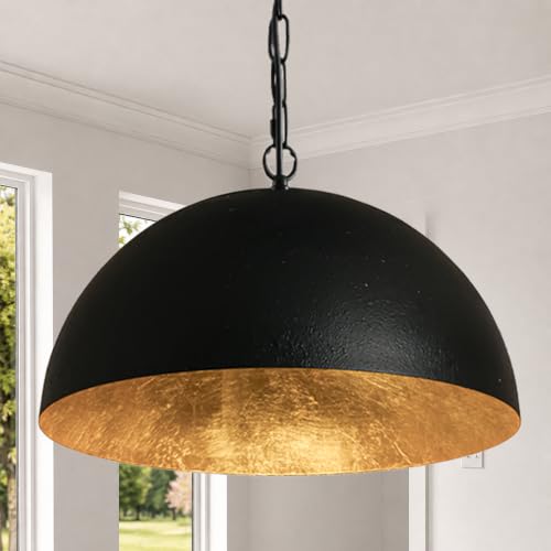 23 Inch Large Black+Gold Pendant Light (Black+Gold / 23" Dome)