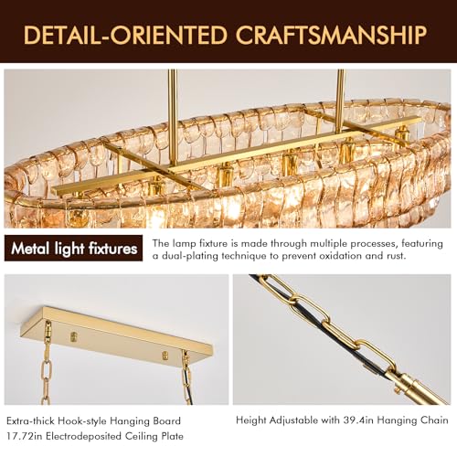 40in Large Chandelier Gold (Rectangle Amber & Gold Chain / 39.37in)