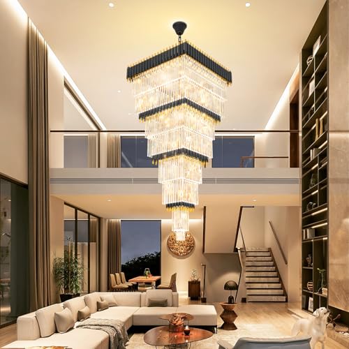 W32in x H94.5in Large Black Gold Crystal Chandelier (D32"XH94.5" Black)
