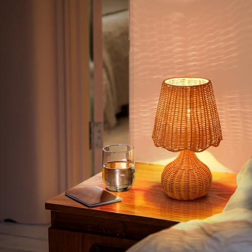 Rattan Table Lamp for Bedroom (Rattan-Dark / On/Off Switch)