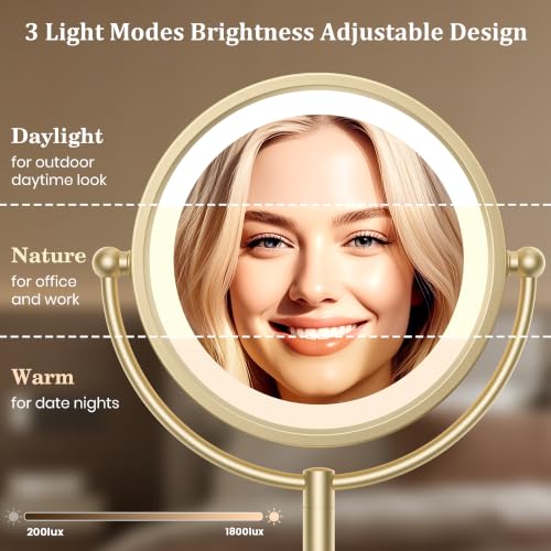 Professional 8.5" Large Lighted Makeup Mirror with Brighter Lights (Gold Nickel)