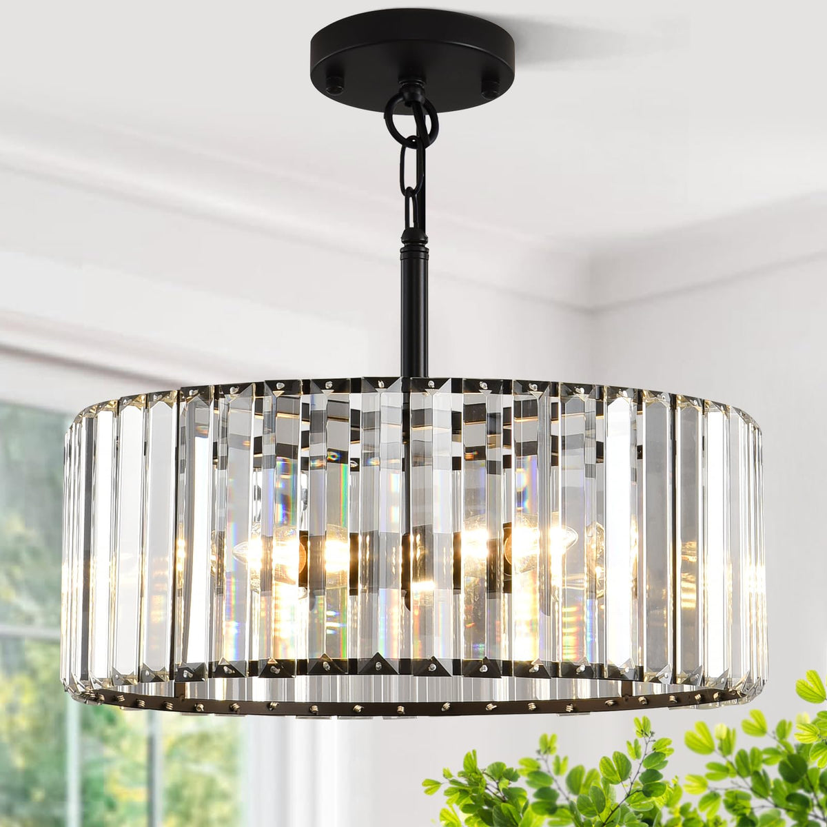 15" Modern Crystal Chandelier for Dining Room (01-Matte Black (No Assembly Required))