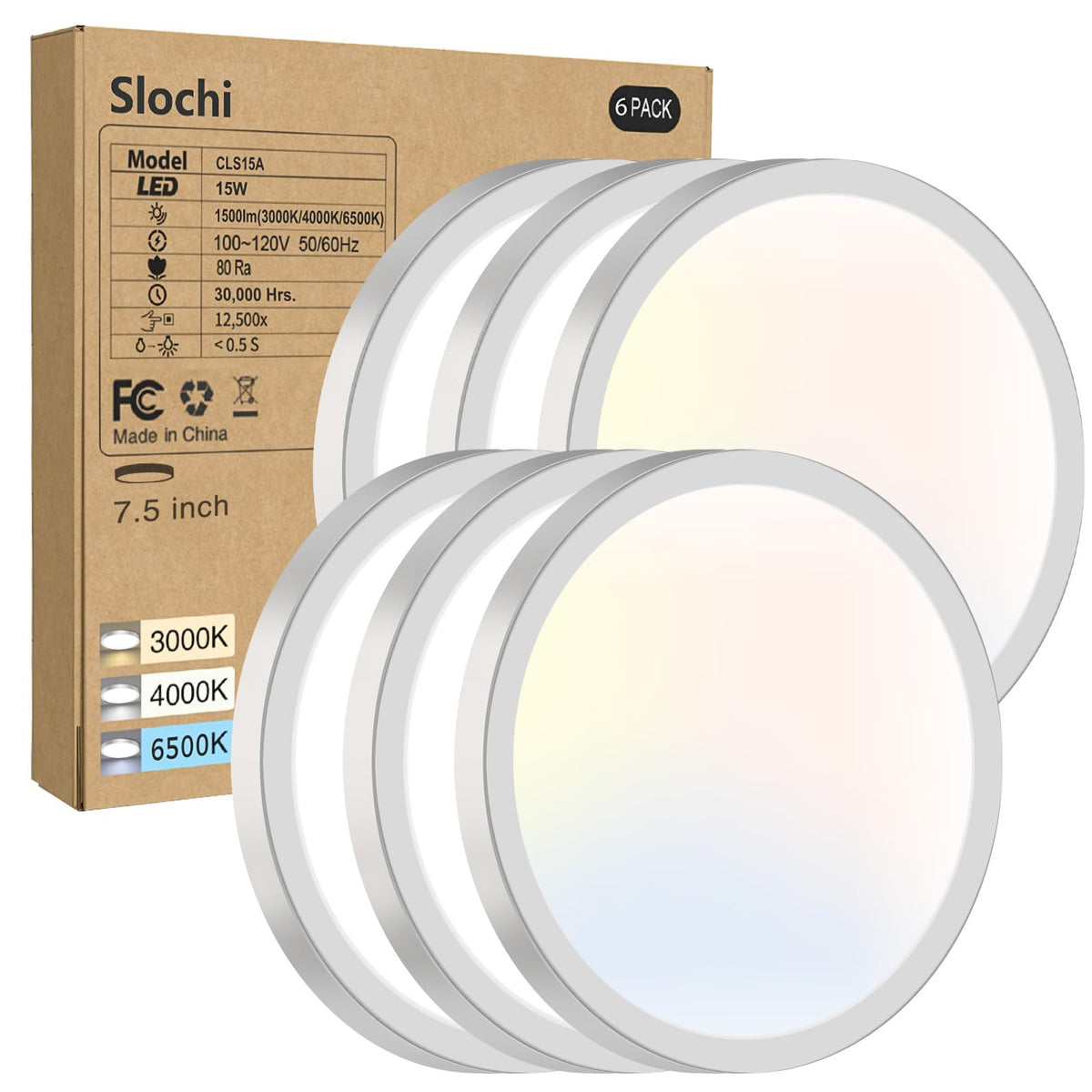 6Pack Flush Mount Ceiling Light (White / 7.5Inch-6Pack)