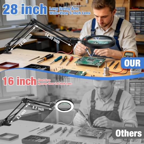 30X 12X Large Magnifying Glass with Light and Clamp