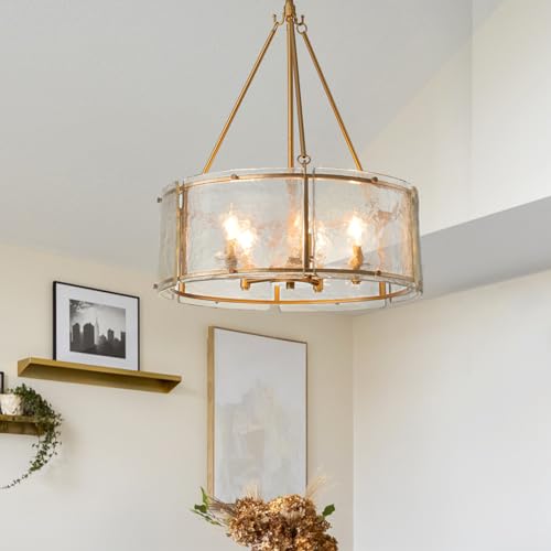 Gold Glass Drum Dining Room Light Fixtures Chandeliers Living Room (20.47" / Gold)