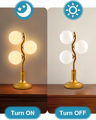 Gold Globe Table Lamp Dimmable Modern Ball Lamp 3 Bulbs Included (01-Gold-Globe-3-S)
