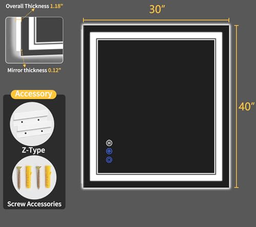 30"x40" LED Bathroom Mirror with Lights (30"L x 40"W)