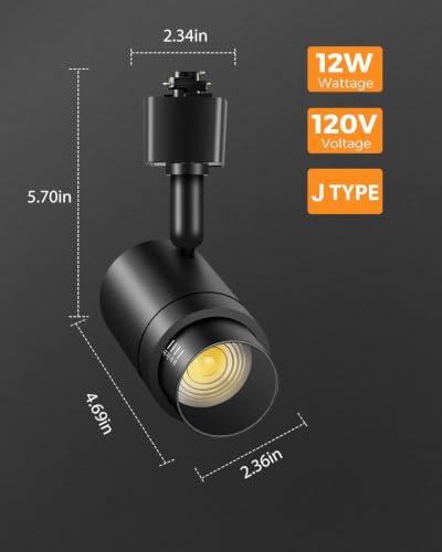12 Pack Zoomable J Type Track Lighting Heads Dimmable (Black / 12 Pack(J type))