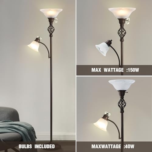 Torchiere Floor Lamp for Living Room (Red Brown,White 2)