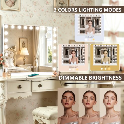 Hollywood Vanity Mirror with Lights (White / 40"L x 30"W)