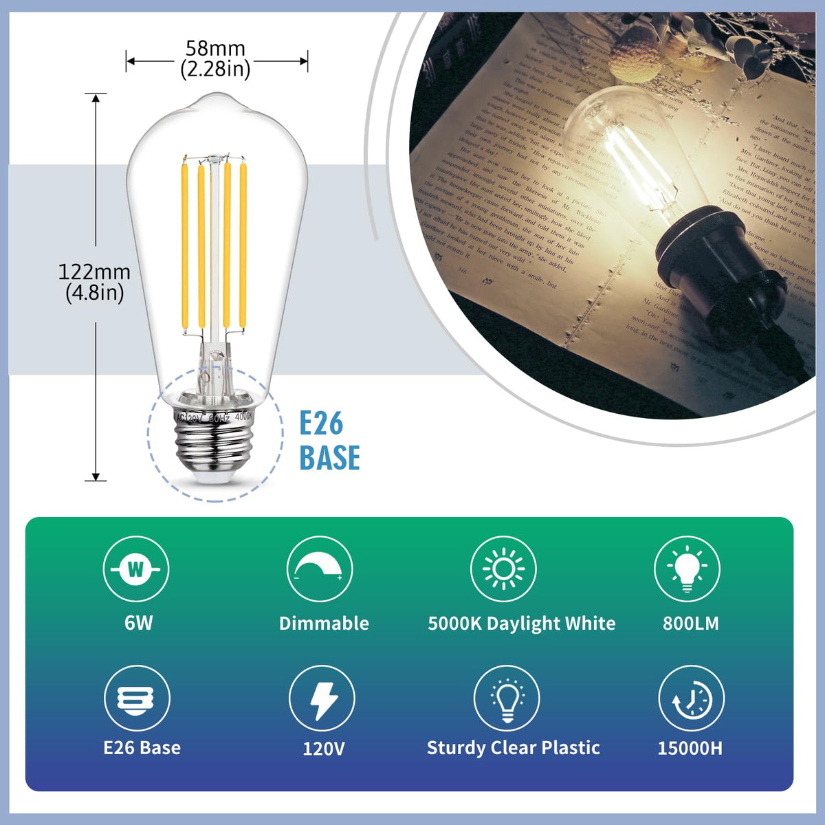 20Pack Shatterproof LED Edison Light Bulb 60W Equivalent (Daylight Whtie 5000k / (20 Count) Pack of 1)