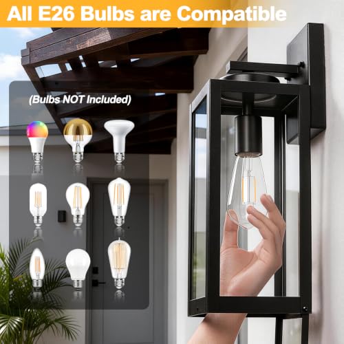 16" Fully Enclosed Outdoor Wall Light (2 Packs-16IN / Black (No Sensor))