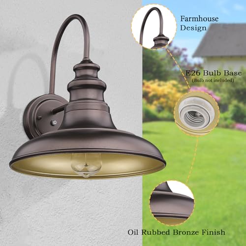 Dusk to Dawn Sensor Outdoor Barn Light Fixture Outdoor Wall Sconce Farmhouse Wall Mount Lights Exterior Light Fixture Bronze Finish Industrial Wall Lantern for Porch (Oil-Rubbed Bronze / 03-DDRZ004-4PACK(Dusk to Dawn))