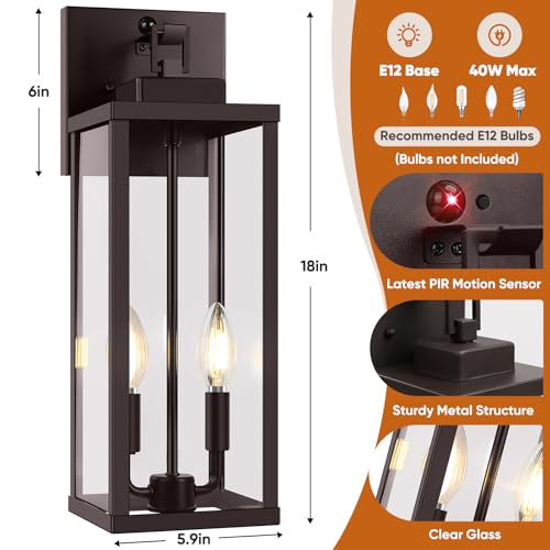 2 Pack 18” Large Upgraded Motion Sensor Outdoor Wall Lights (Brown / 18in)