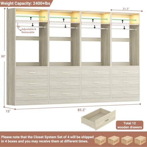Freestanding Closet Systems with 4 Motion Sensor LED Lights (White Oak / 4 Set)