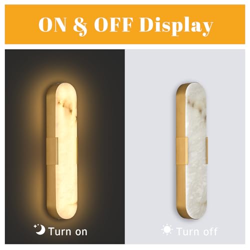 20" Natural Marble Gold Alabaster Wall Sconce 1Pack (Gold-Warm light / 20in-1pack)
