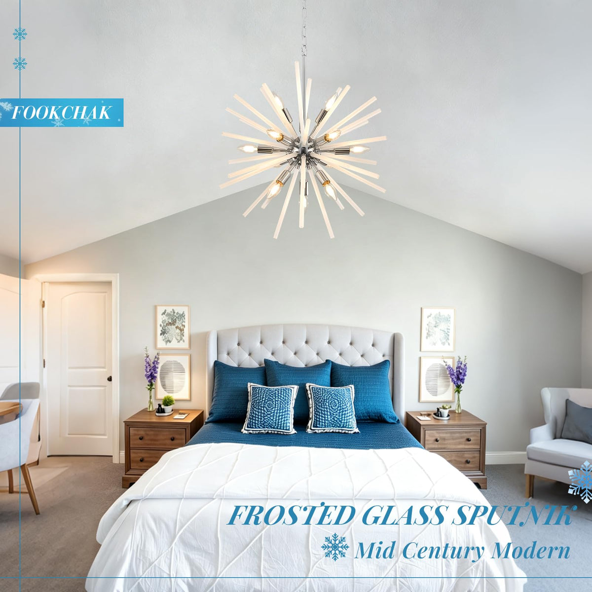 Modern Chrome Sputnik Chandelier Frosted Glass Starburst Dining Room Light (Chrome / Milky White / 24.10 inch)