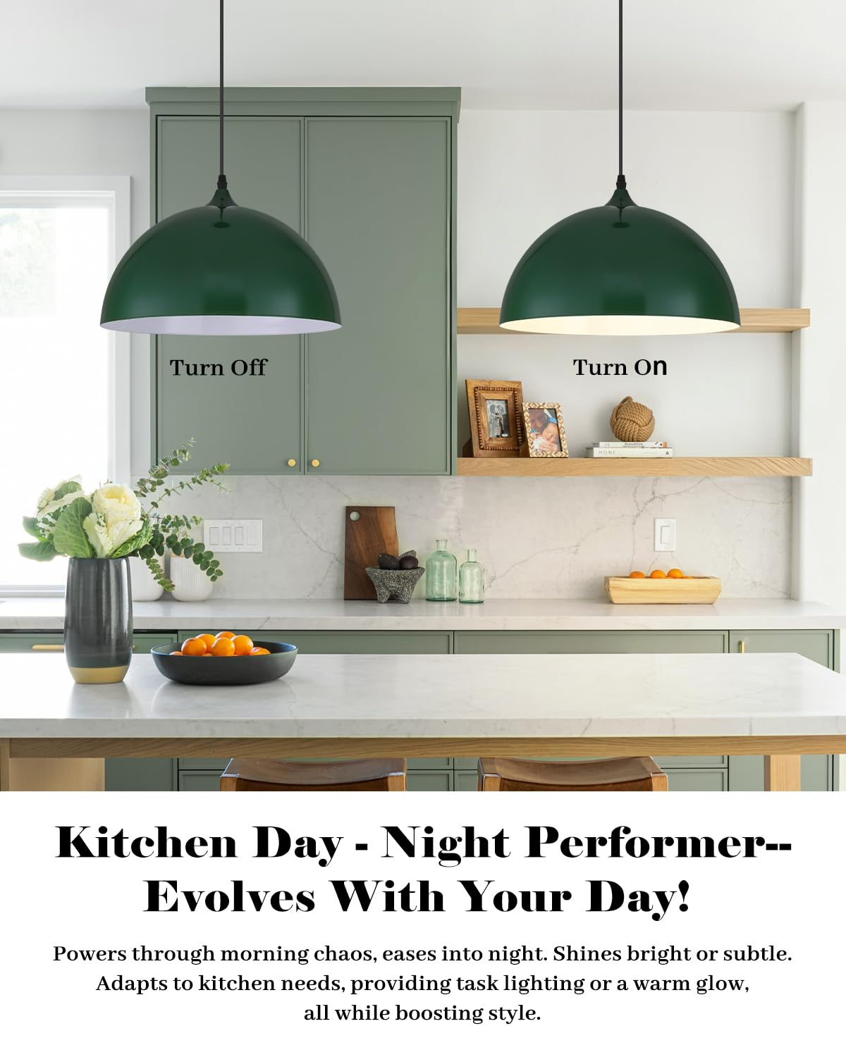 Green Pendant Lights Kitchen Island 2 Pack (Green+White / 14"x2)