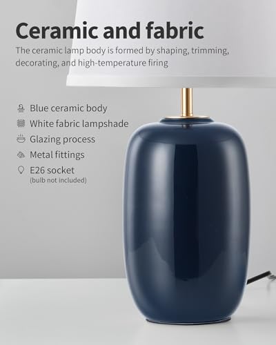 22 Inch Blue Ceramic Table Lamps Set of 2 (H22" Blue Ceramic + White Shade (2 Pack) / H22 × ∅12.2 inch)