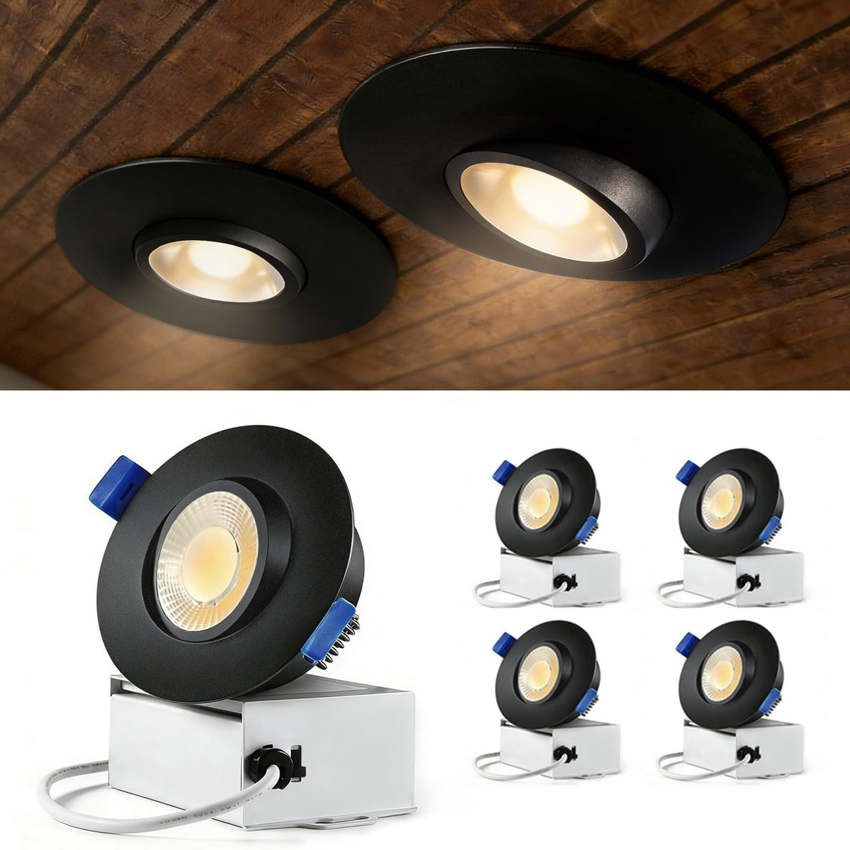 Black 4 Packs 3 Inch led recessed Light 10w (Black 3CCT / 3in 4pack)