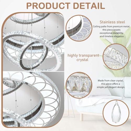 Dia 32" Modern Crystal Chandelier Crystal Silver Ceiling Light Fixtures LED Flush Mount Ceiling Light for Living Room Bedrooms Dining Room Dimmable 2700k 4500k 6000k (Silver / W:32inches)