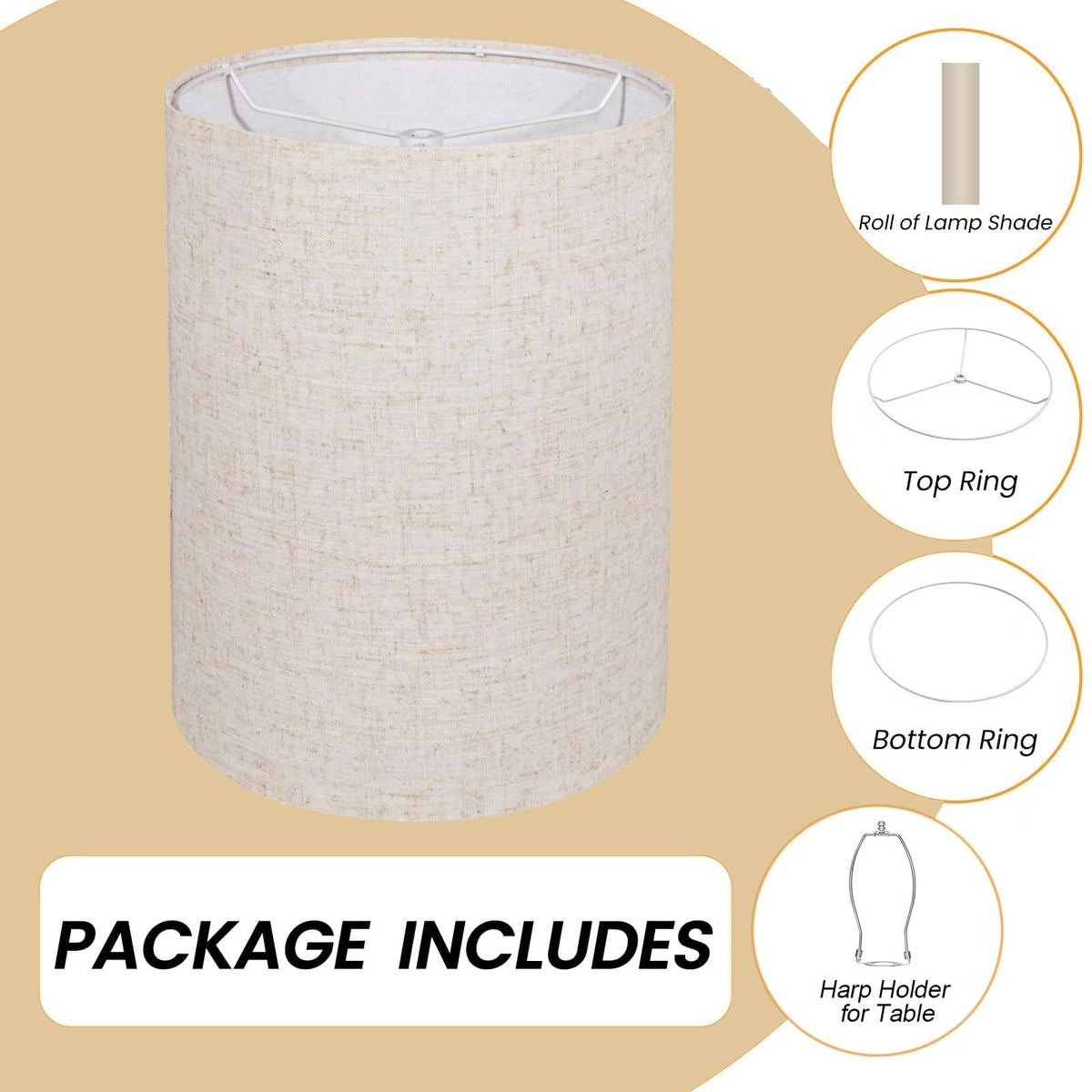 Tall Drum Lamp Shade for Table Lamps (Beige / 10x10x13 inch-1 Pack)
